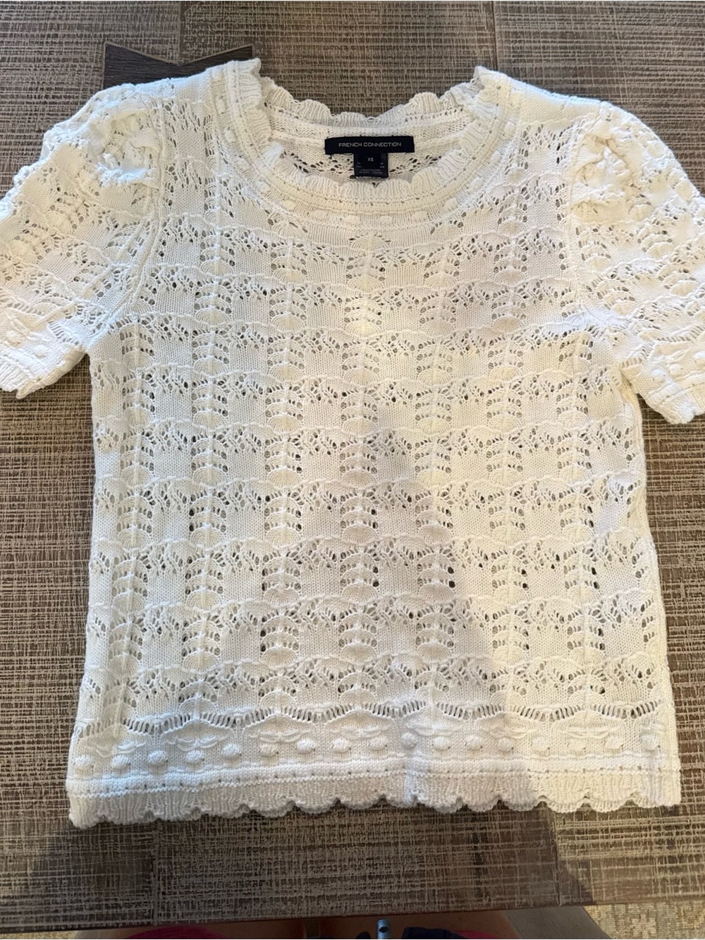 French Connection Ivory Lace Knit Short-Sleeve Top